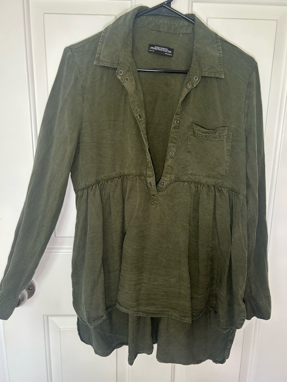 Zara Olive Green Peasant Tunic Blouse